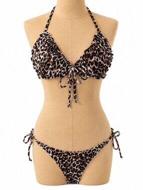 SHEIN Leopard Print Bikini Set Ruched Swimwear